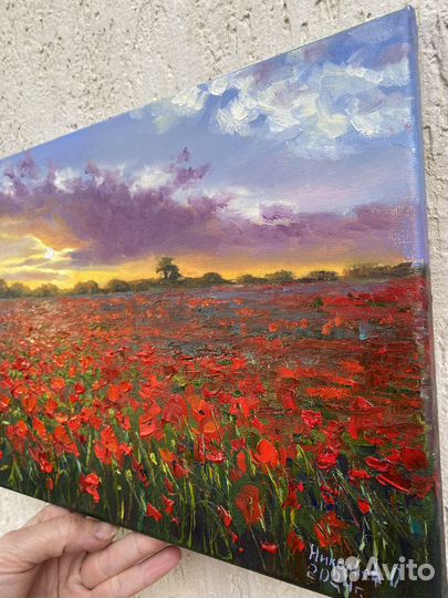 Картина маслом на холсте маковое поле