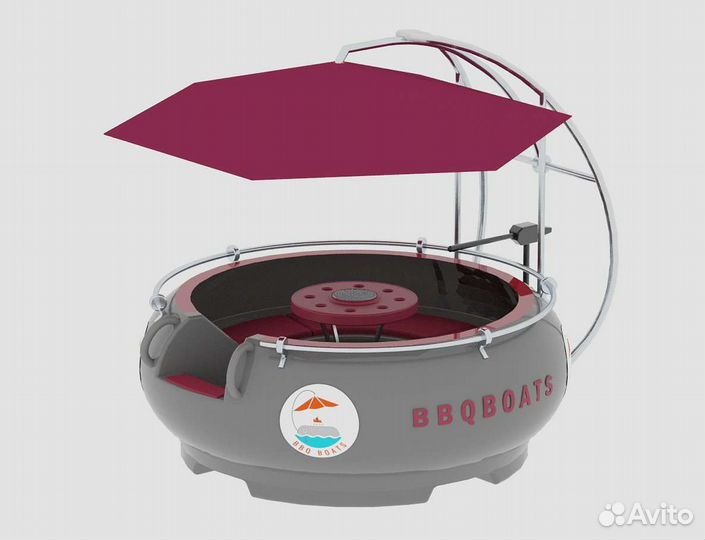 Лодка с мотором и грилем, беседка