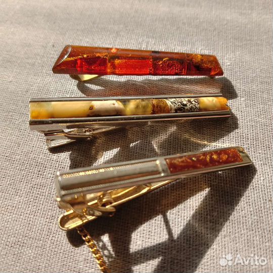 Запонки зажимы для галстука янтарь яшма СССР