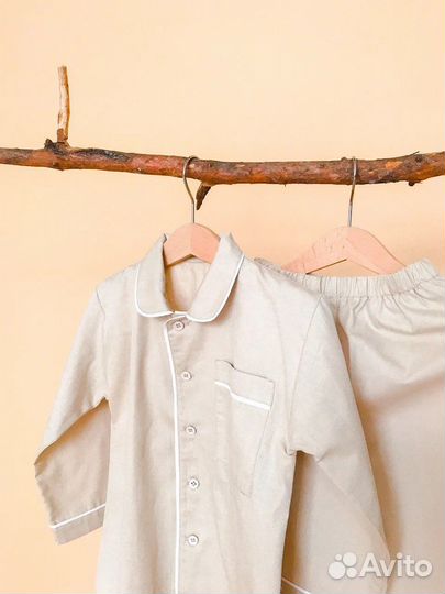 Пижама из сатина песочная классика