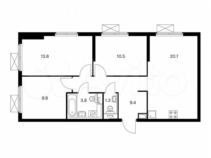 3-к. квартира, 69,4 м², 19/25 эт.