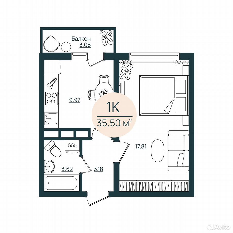 1-к. квартира, 35,5 м², 5/12 эт., Херсон