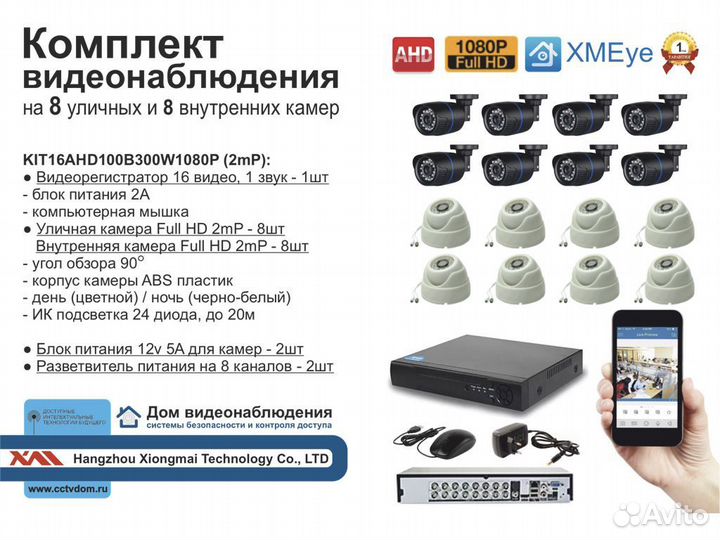 Комплект видеонаблюдения на 16 AHD камер 2мП