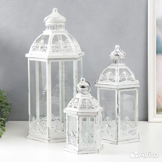 Подсвечник металл, стекло 'Фонарь - ажурная башня'