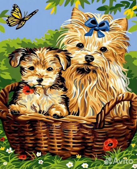 Картина по номерам 30x40 Собачка и щенок