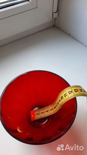 Вазочка для варенья,конфет, СССР красный хрусталь