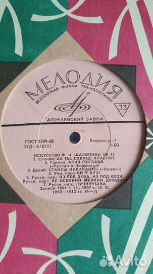 Виниловые пластинки СССР Ф.И. Шаляпин