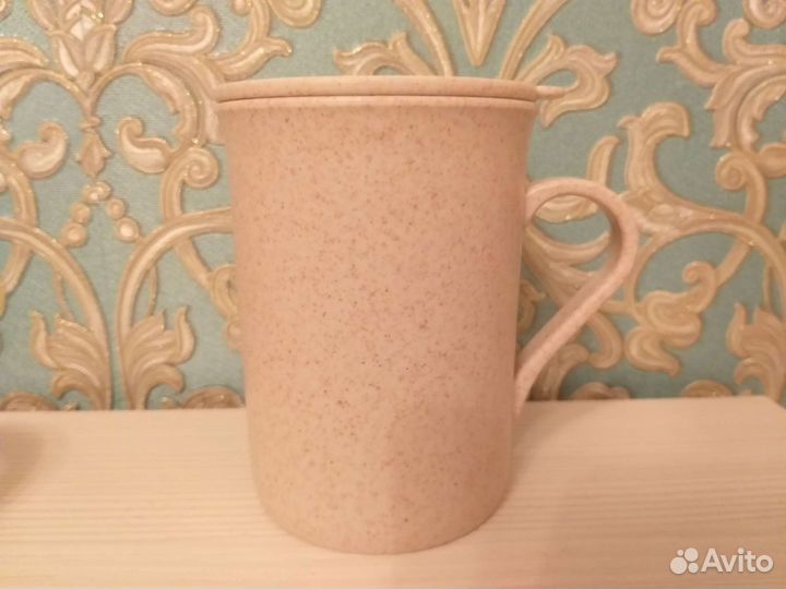 Кружка с крышкой из волокна пшеницы