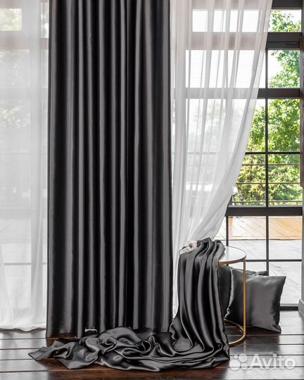 Портьеры глянцевые Аврора Графит шторы