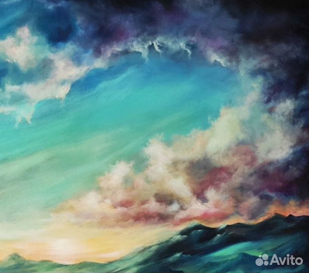 Картина маслом холст 100х80 Белый носорог