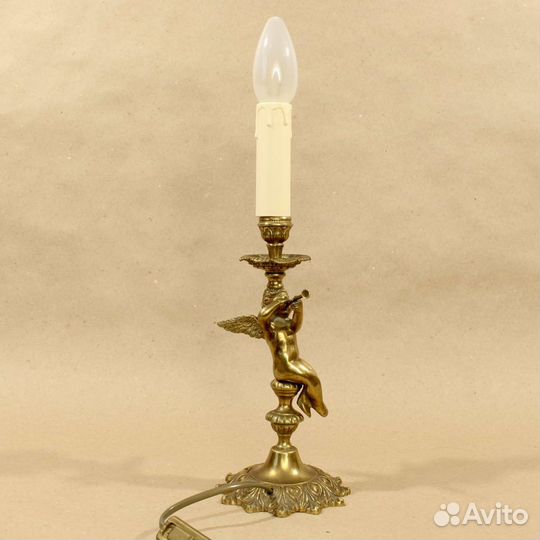 Старинный бронзовый светильник Ангел-трубач 16681