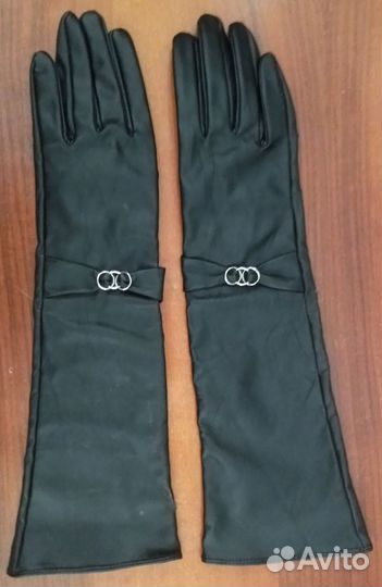Перчатки женские кожаные высокие, размер 6.5-7