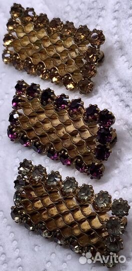 Брошь винтаж Чехословакия с цветными кристаллами