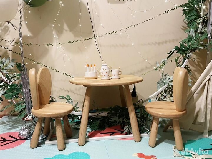 Деревянный детский стол и стул из массива бука