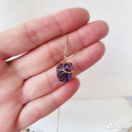 Аметист кулон с необработанным натуральным камнем