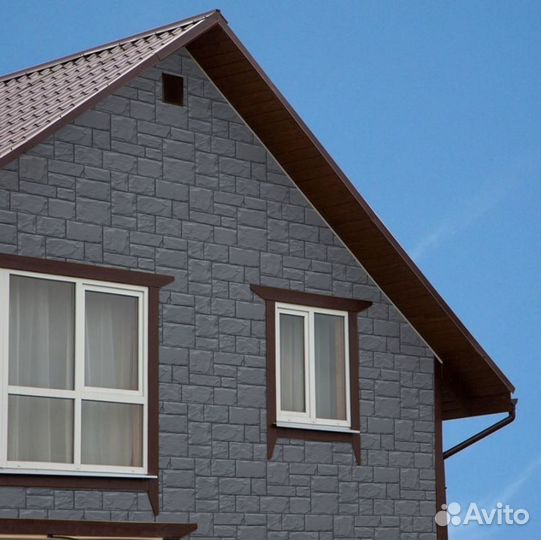 Фасадная панель Крупный камень Графит 982х383 мм