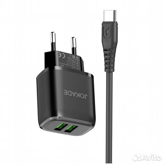 Сзу jokade JB008 2*USB + type-C 5A Black