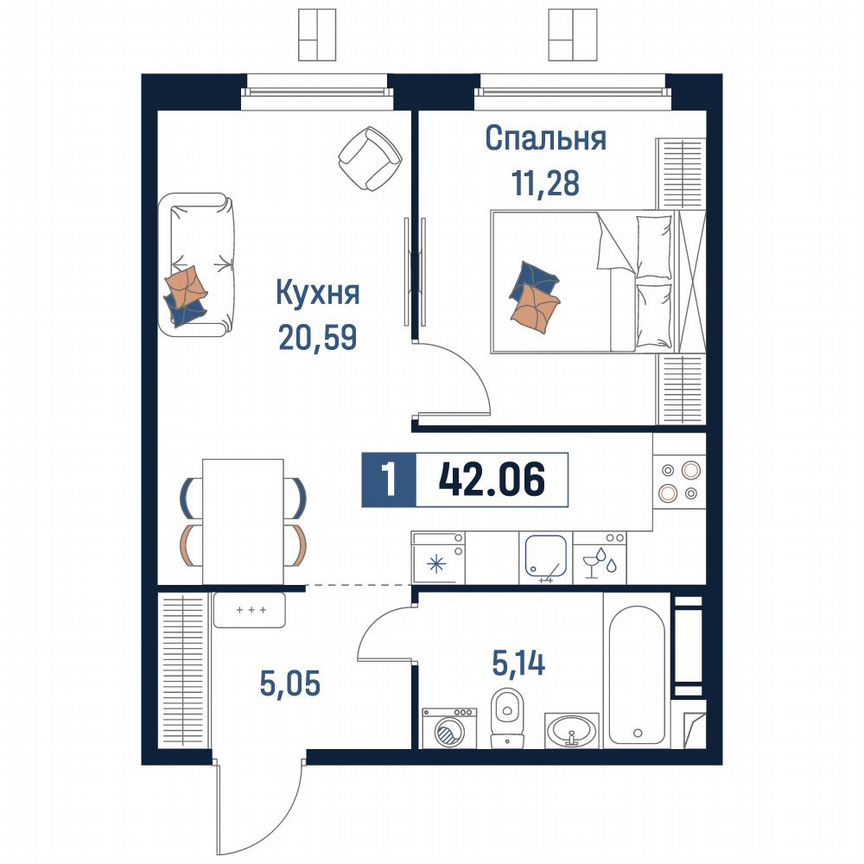 1-к. квартира, 42,1 м², 3/18 эт.