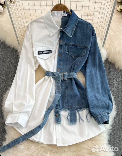 Рубашка комбинированная джинсовая женская 46-48