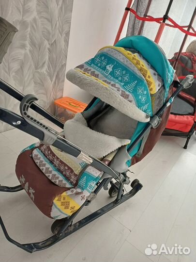 Детские санки коляска с колесами бу