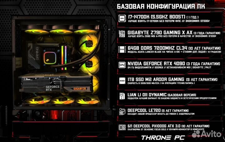 Игровой пк RTX 4090/ 14700K/ 64гб DDR5 7200 MHz