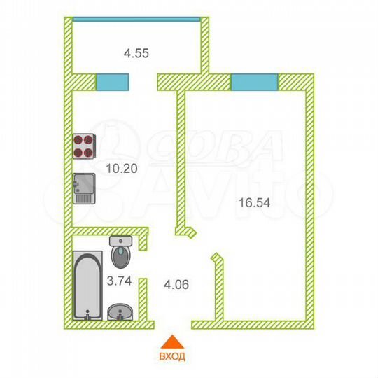 1-к. квартира, 34,6 м², 10/14 эт.