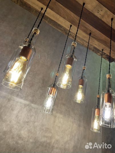 Светильник люстра подсветка из винных бутылок