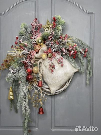 Новогодний венок, интерьрная композиция, декор