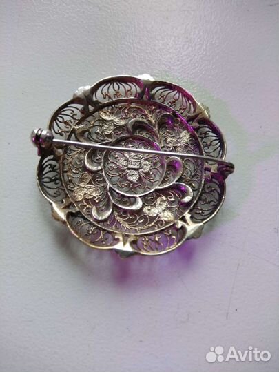 Антиквариат. Брошь серебро 835 с позолотой