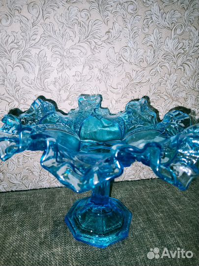 Ваза для фруктов на ножке цветное стекло СССР