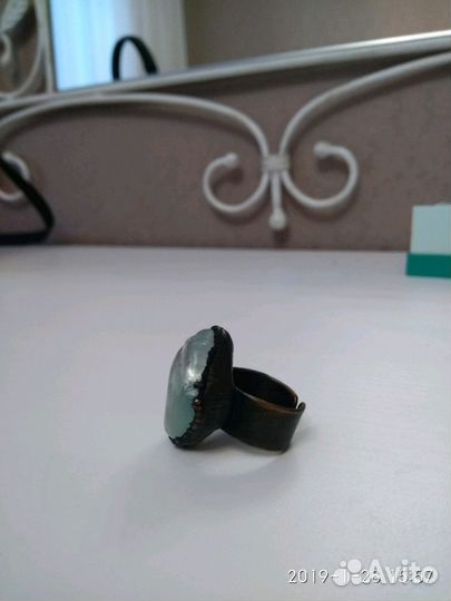 Серьги и кольцо с флюоритами, серебро и медь