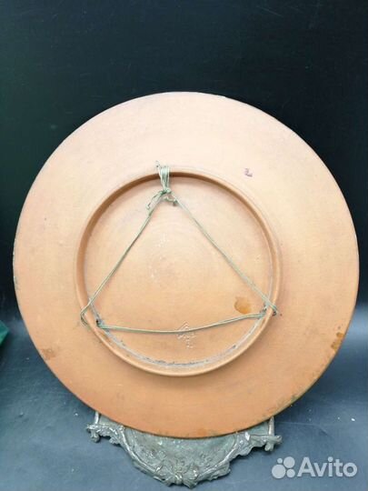 Старая роспись маслом на тарелке 