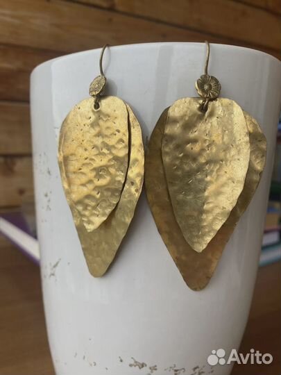 Серьги латунь листики