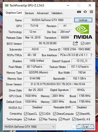 Видеокарта asus Phoenix GeForce GTX 1660
