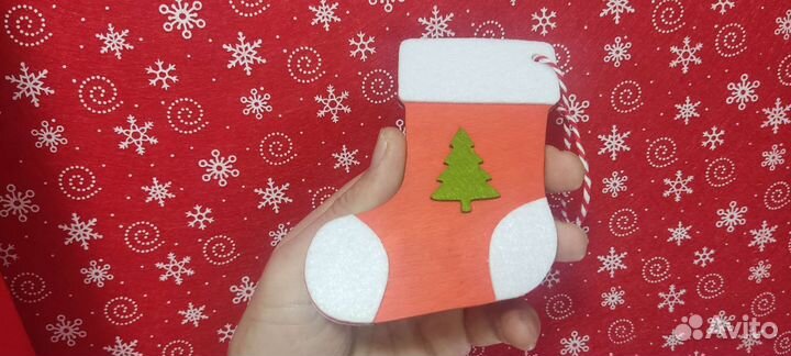 Игрушка на елку рождественский носок Санты