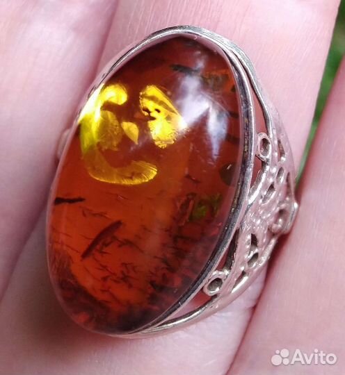 Кольцо винтаж янтарь серебро зв 925 пр СССР