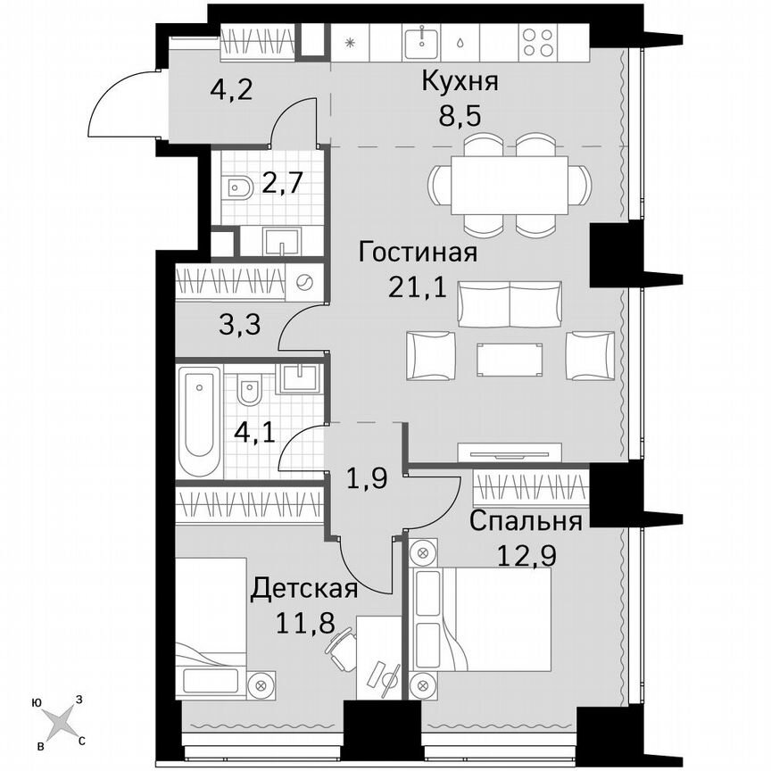 2-к. квартира, 70,5 м², 3/49 эт.