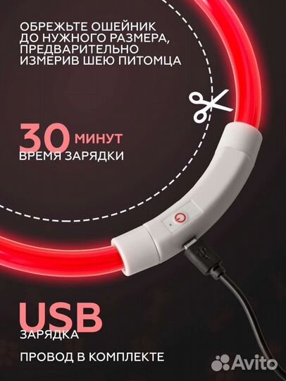 Ошейник светящийся для собак, размер S, новый