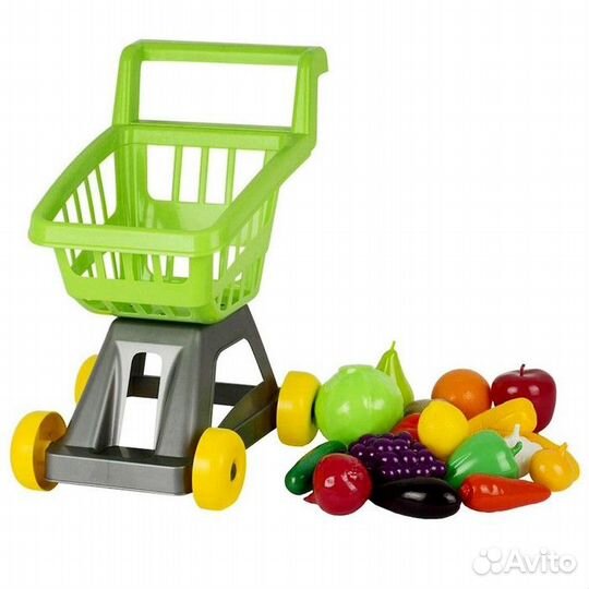 Тележка для супермаркета с фруктами и овощами, цве