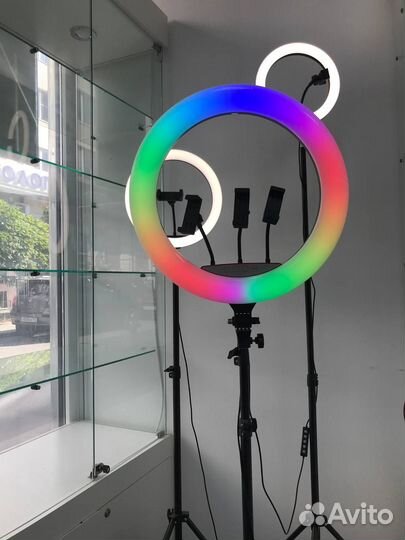 Кольцевая селфи лампа со штативом RGB (новая)