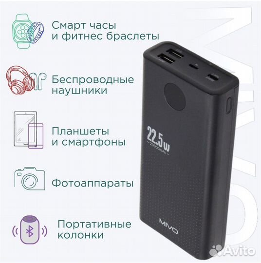 Повербанк зарядка портативная 20000 мАч