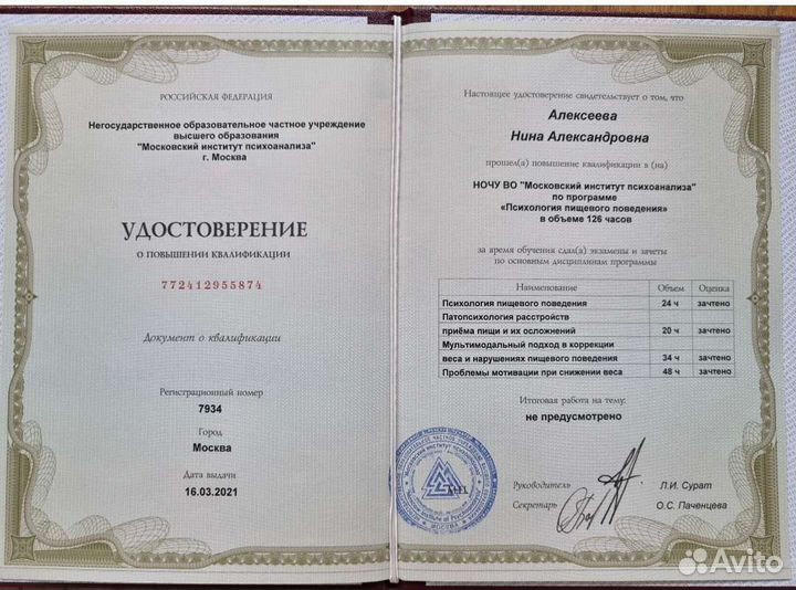 Психолог по пищевым расстройствам, нутрициолог