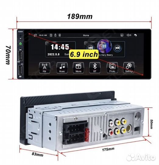 1Din Магнитола с Bluetooth,Carplay, Android auto