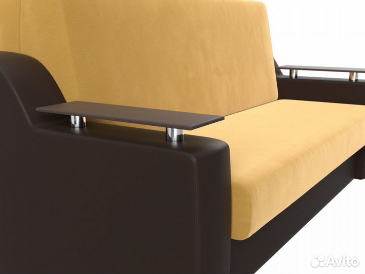 Диван прямой аккордеон Сенатор 140, микровельвет, желтый, коричневый