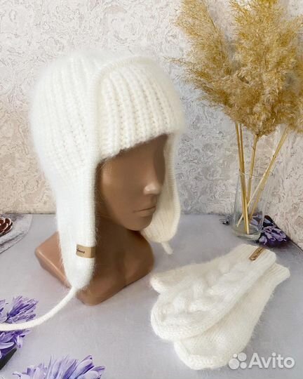 Шапка ушанка женская вязаная