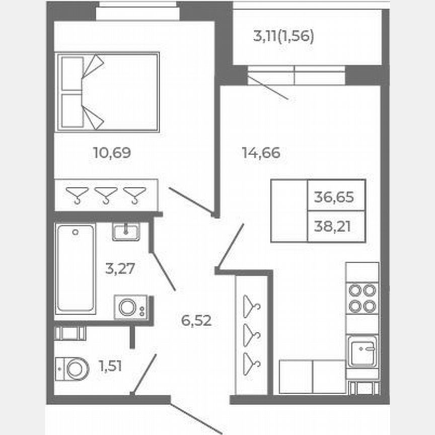 1-к. квартира, 36,7 м², 3/4 эт.