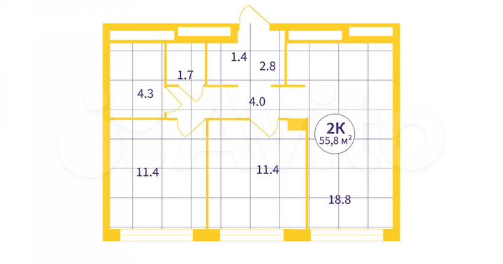 2-к. квартира, 55,8 м², 4/31 эт.