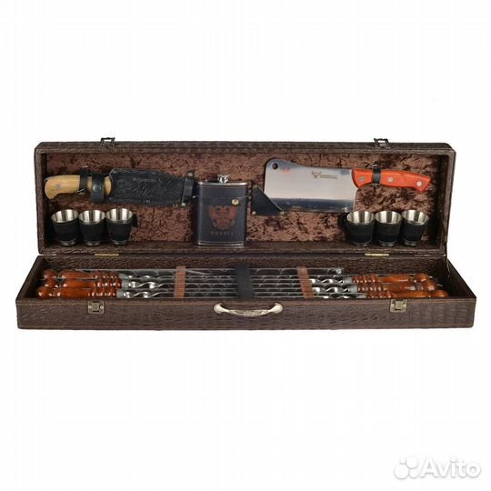 Набор шампуров Элит Большой в коробе кожзам 6 шамп