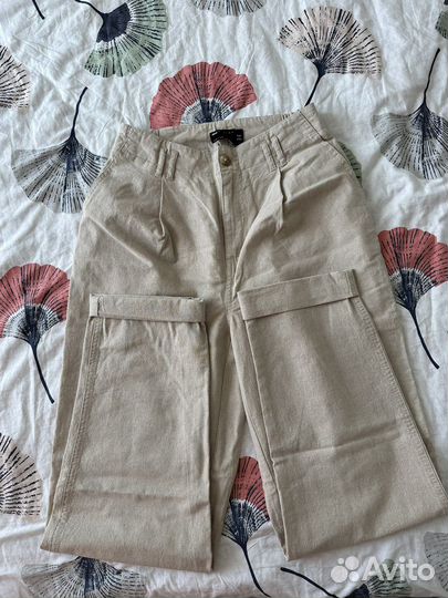 Бежевые льняные чиносы 42 размер