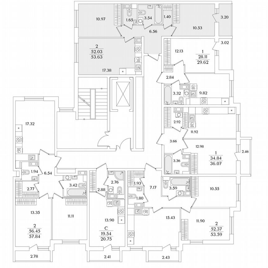 2-к. квартира, 53,6 м², 8/9 эт.